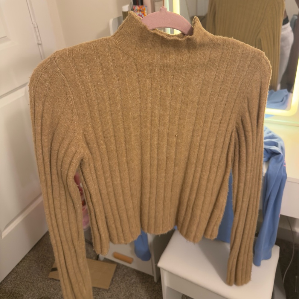 Calvin Klein Jeans Ribbed Camel Turtleneck Sweater